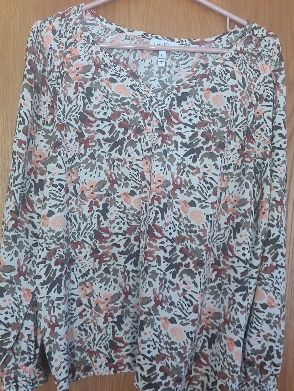 Jessica Simpson Cream Blouse with Peach & Olive Floral Print